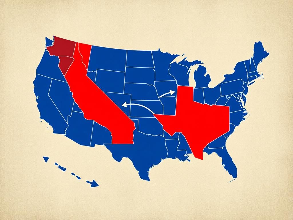 Flick International Abstract map of California and Texas with denoted redistricting boundaries