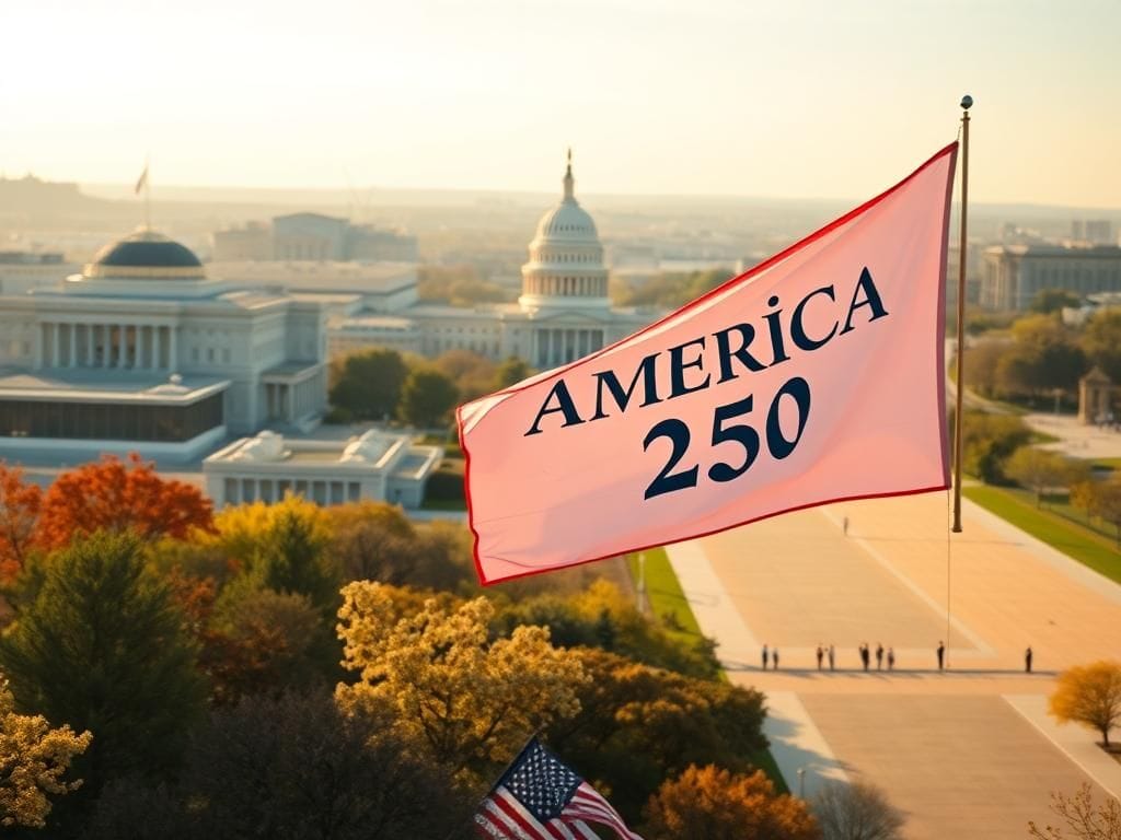 Flick International Majestic view of the National Mall with Smithsonian museums under golden light
