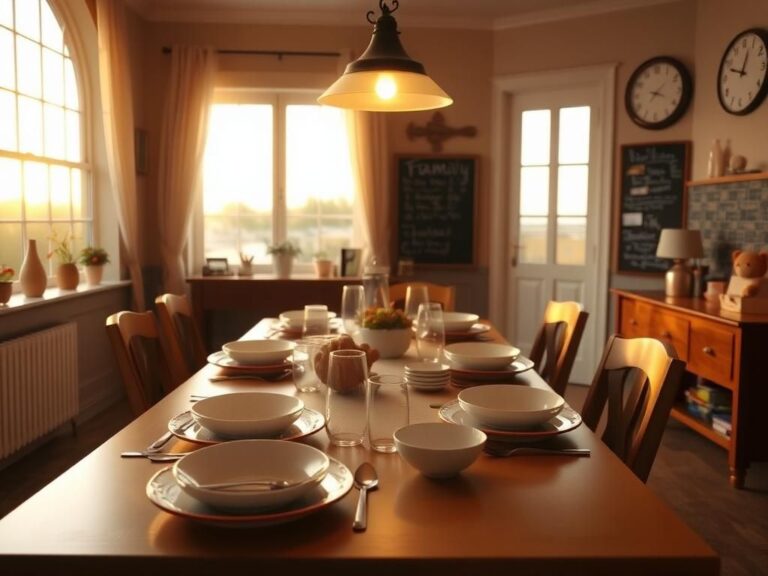 Flick International Cozy dining room scene during family dinner time with warm lighting and family decor