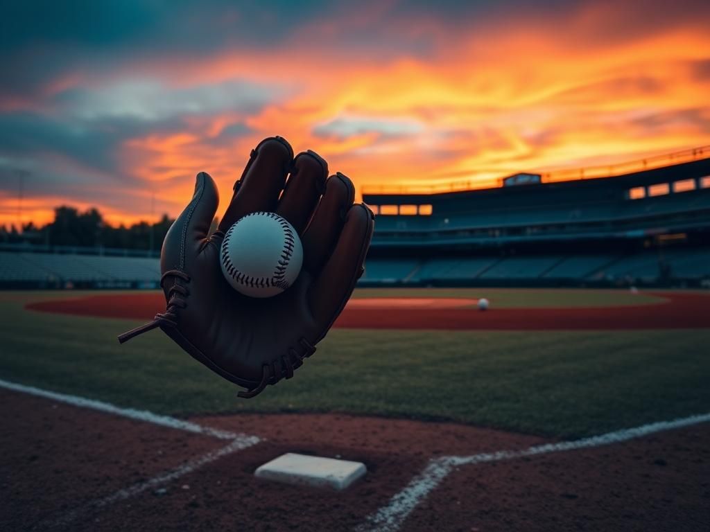 Flick International A baseball glove capturing a baseball at dusk during a pivotal moment in a game