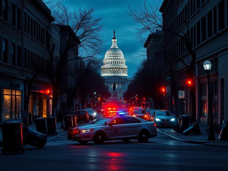 Flick International A patrol car with flashing lights on a bustling street in Washington, D.C.