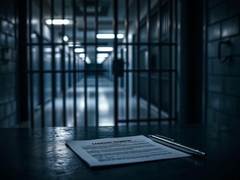 Flick International Closed prison cell door with heavy metal bars and shadowy corridor