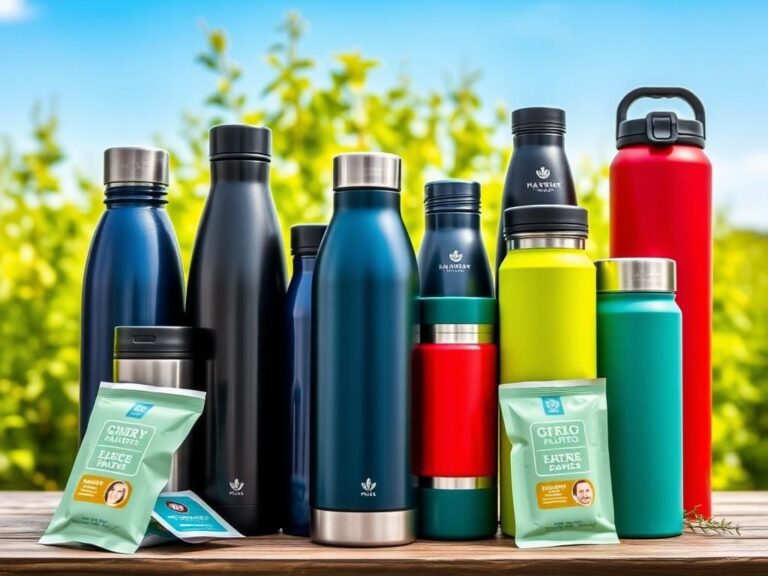 Flick International A visually appealing arrangement of insulated bottles and tumblers showcasing their vibrant colors and designs against a natural outdoor backdrop.