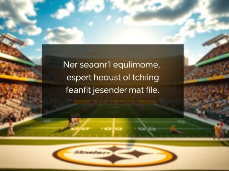 Flick International A vibrant football stadium with empty player benches and the Pittsburgh Steelers logo on the field