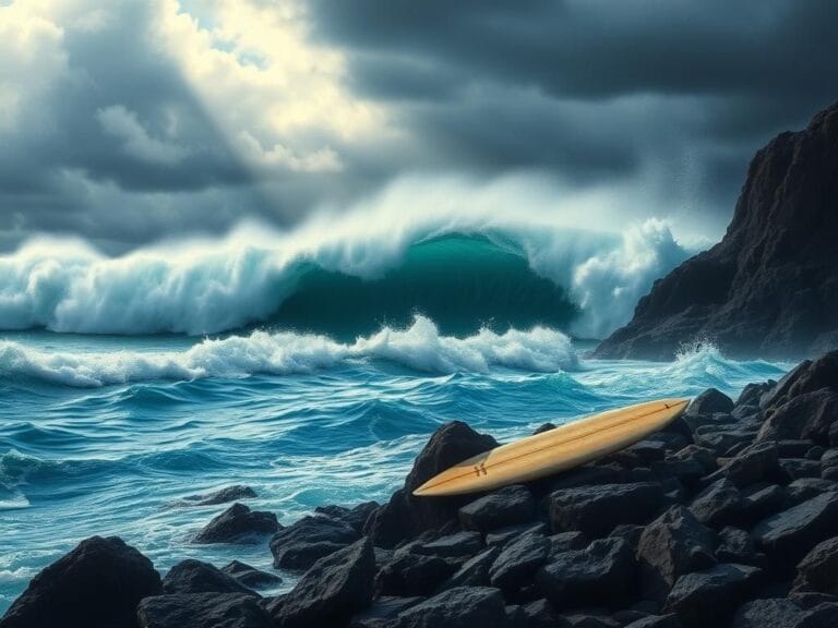 Flick International Dramatic seascape at Jaws surf break in Maui with 10-foot waves and rocky shoreline