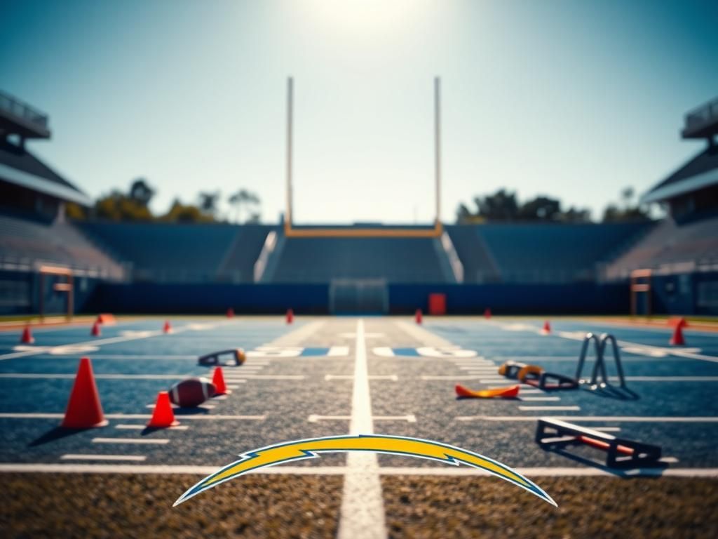 Flick International Najee Harris participating in drills on a sunny day at a Chargers training facility