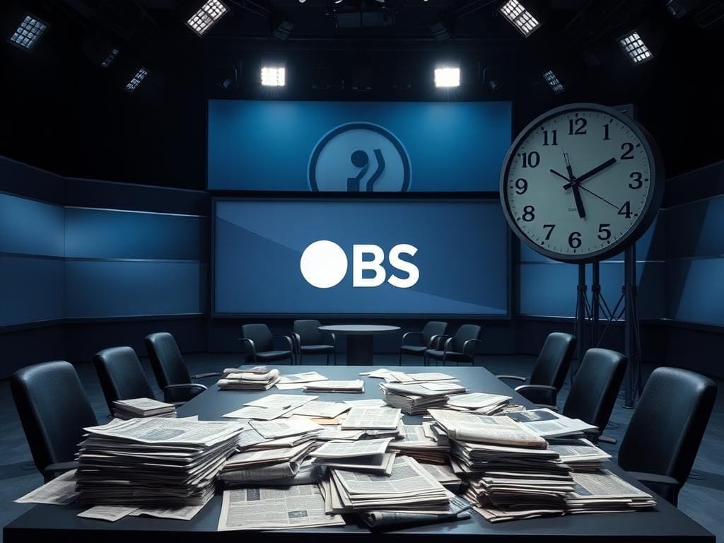 Flick International Empty television studio with PBS logo highlighting allegations of bias