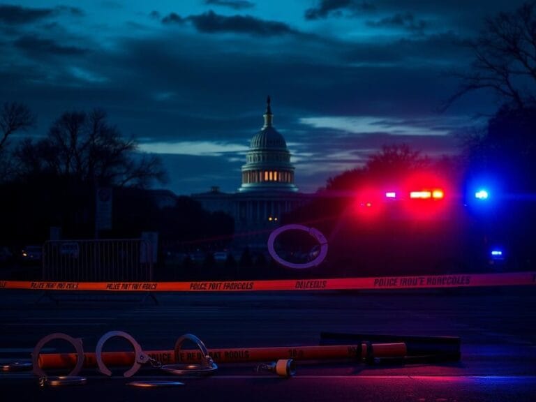 Flick International A dusk view of Washington D.C. with the Capitol building silhouetted, showcasing police activity.