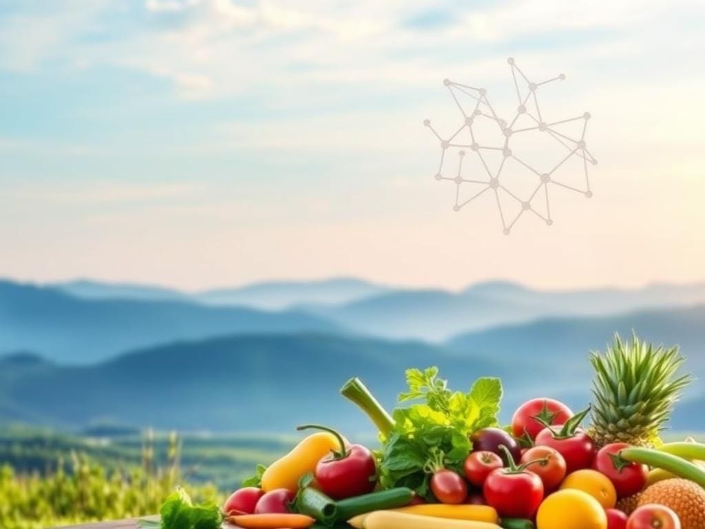 Flick International Serene landscape with vibrant vegetables and fruits symbolizing health and wellness