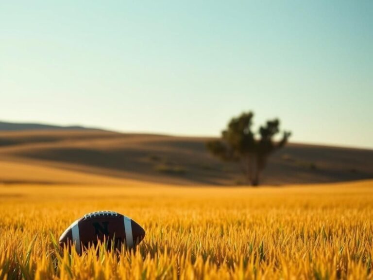 Flick International Serene landscape of Nebraska with a football and eucalyptus trees symbolizing Archie Wilson's journey