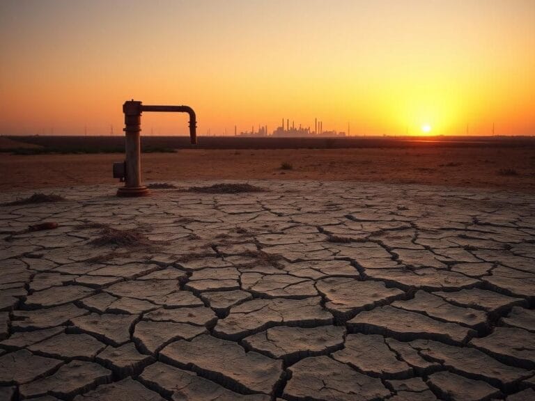 Flick International Dry, cracked landscape symbolizing a severe water crisis in Iran.