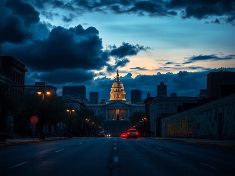 Flick International Dramatic cityscape of Philadelphia at dusk featuring Independence Hall and the Liberty Bell