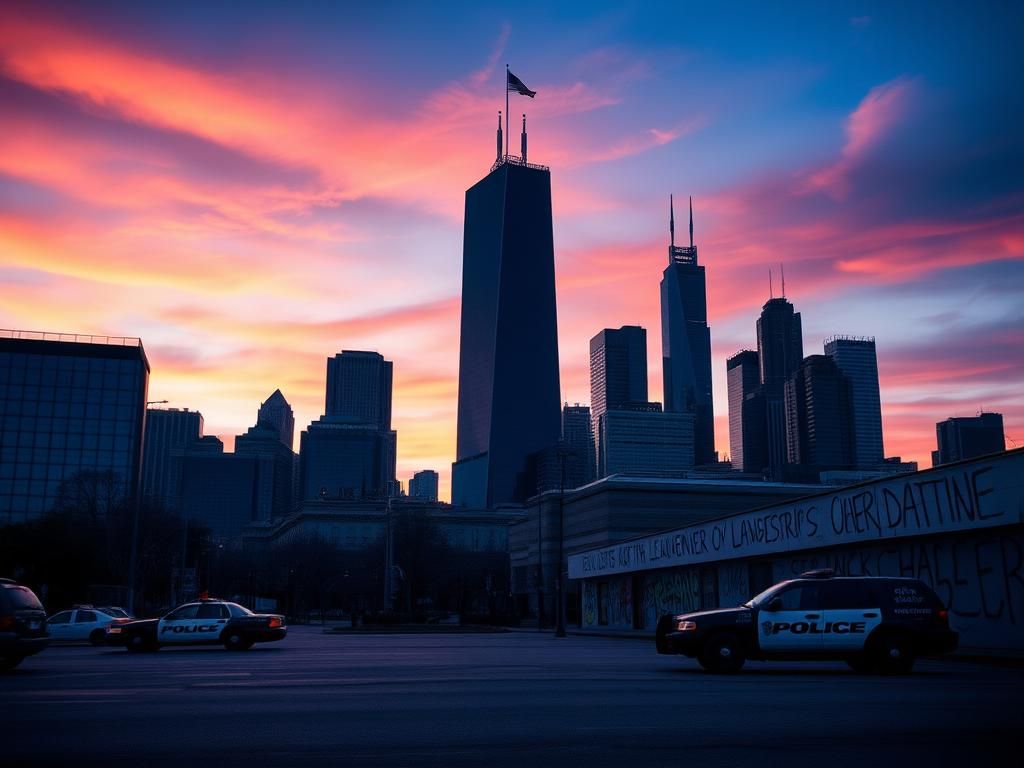 Flick International Dramatic sunset skyline showcasing major U.S. cities amid urban challenges