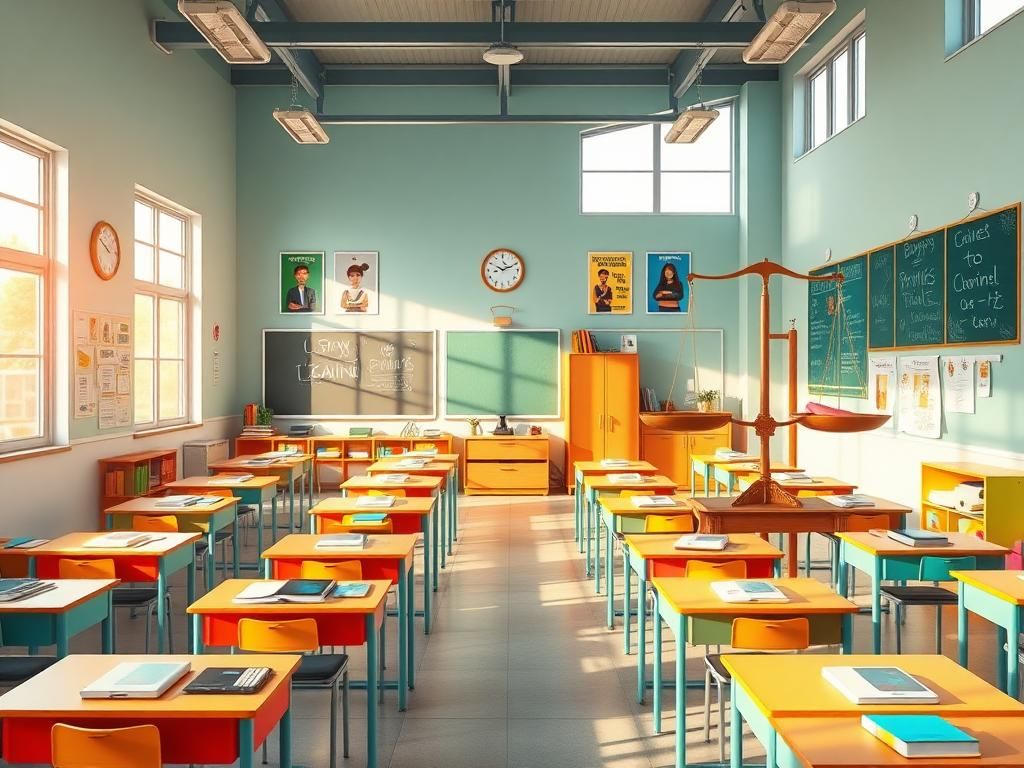 Flick International A vibrant classroom filled with colorful desks and educational materials, symbolizing the ongoing dialogue about gender achievement in education