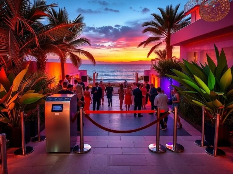 Flick International Exclusive luxury party entrance in Ibiza with security checkpoint