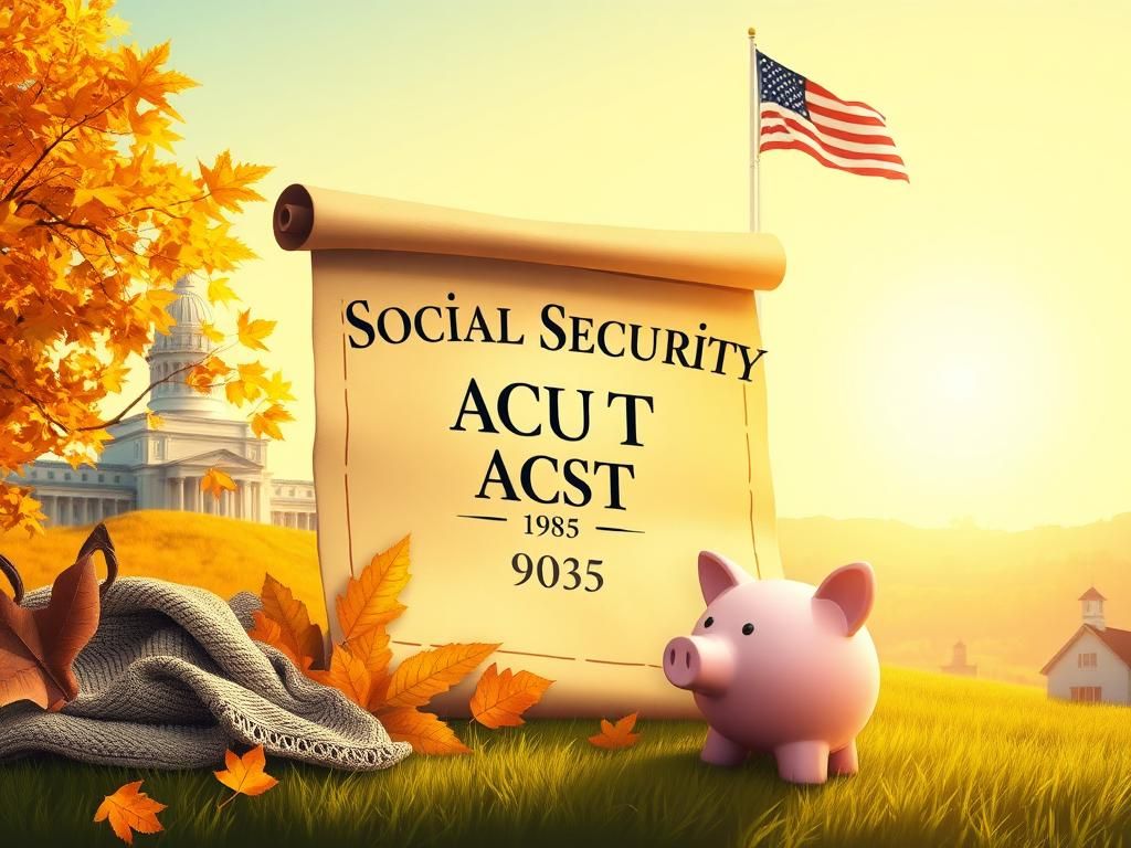 Flick International A serene landscape representing the Social Security Act, featuring a vintage document and symbols of senior well-being.