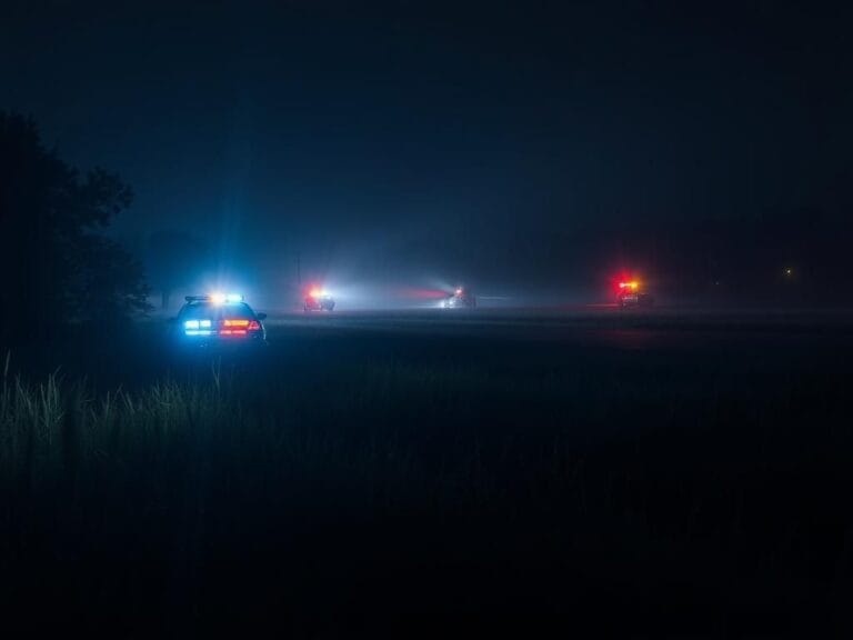Flick International Police cruiser with flashing lights at night near Virginia-North Carolina border