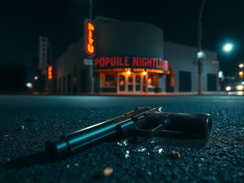 Flick International Abandoned 9mm pistol on asphalt in downtown area