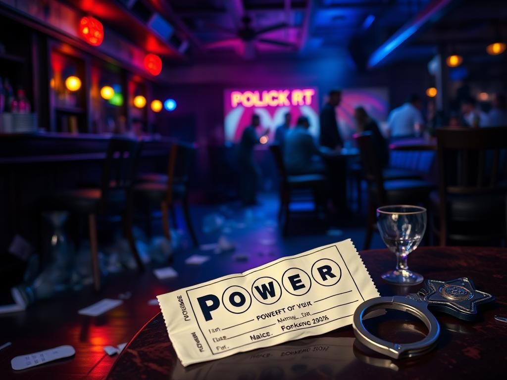 Flick International Dramatic scene of a chaotic bar after Powerball winner's arrest