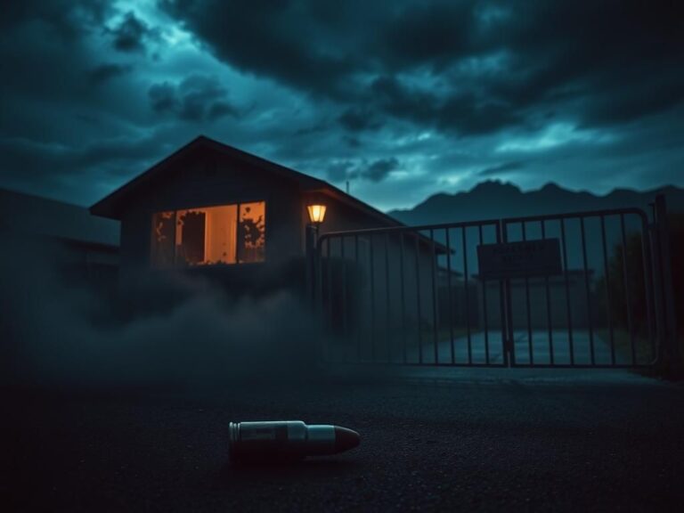 Flick International Exterior of a suburban house with shattered windows in Albuquerque, New Mexico, following drive-by shootings.