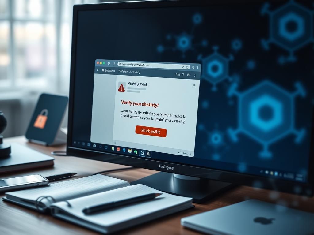 Flick International Close-up of a computer desktop showing a phishing email with a bank logo