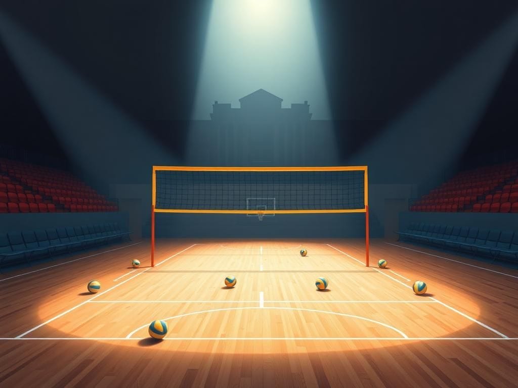 Flick International A vibrant volleyball court highlighting the conflict over transgender athlete inclusion