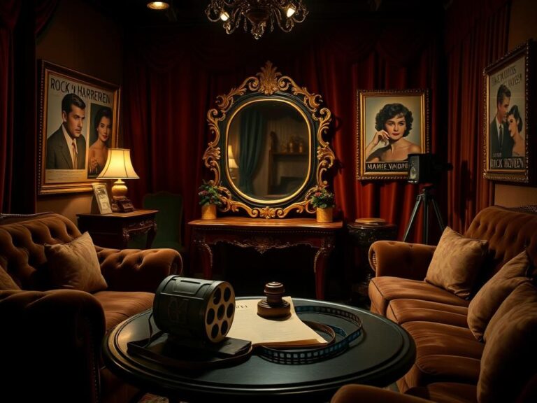 Flick International A vintage Hollywood studio set with plush velvet furnishings, evoking 1950s glamour.