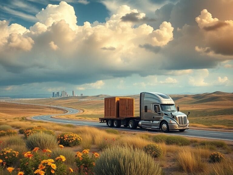 Flick International Futuristic scene of a Level 4 driverless truck on a Texas highway