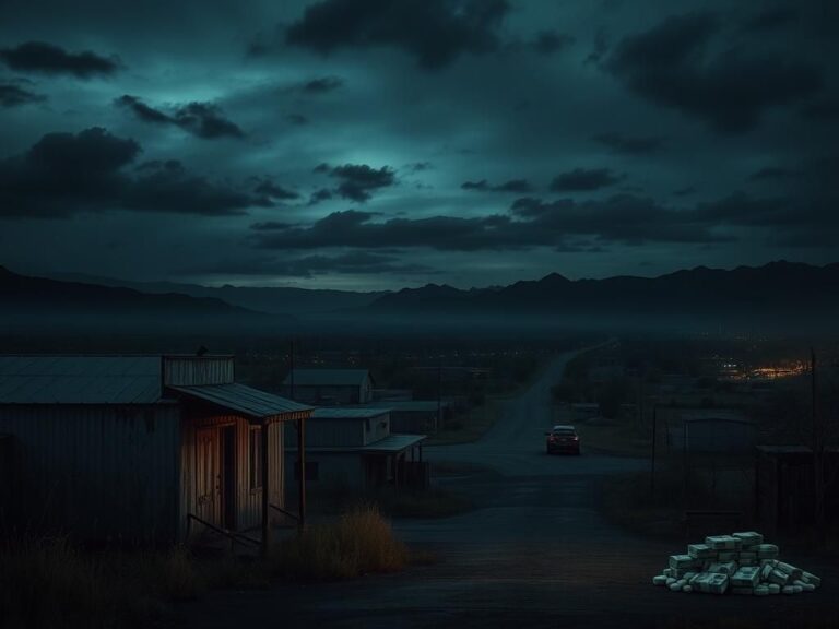 Flick International A dark, moody landscape showing the connection between an American town and Mexican drug trafficking networks.