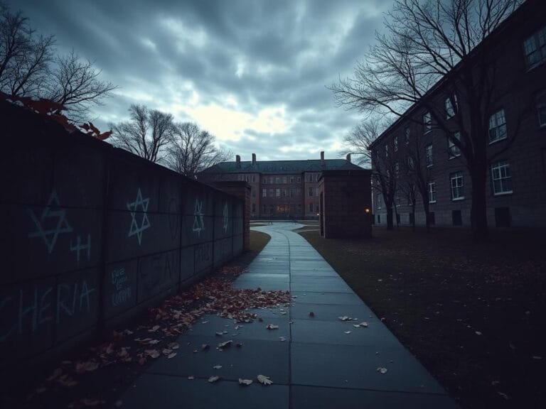 Flick International A somber university campus scene capturing antisemitism symbols