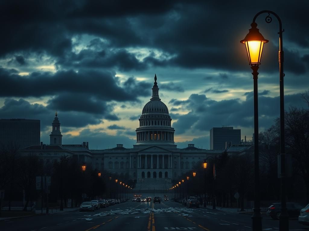 Flick International Shadowy silhouette of the U.S. Capitol building at dusk