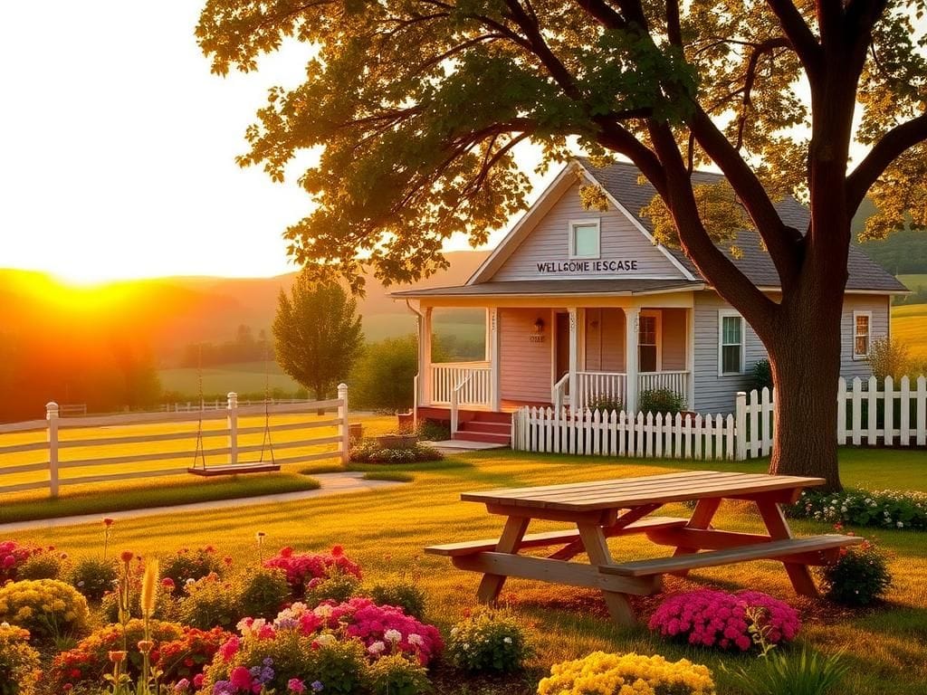 Flick International A serene small-town landscape in Meadville, Pennsylvania during a golden sunset