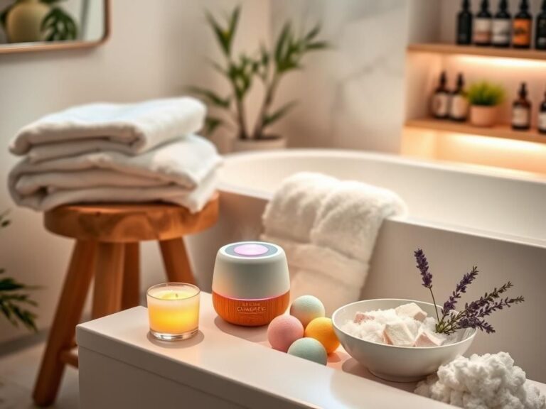 Flick International A serene bathroom setting with a plush bathrobe and candles for a spa-like experience