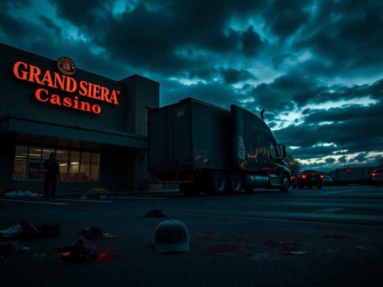 Flick International Exterior scene of the Grand Sierra Resort casino showing police activity and chaos