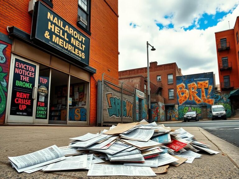 Flick International Vibrant urban scene in the Bronx with small business storefront and colorful murals