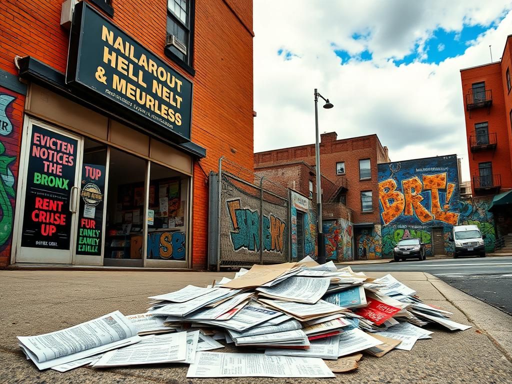 Flick International Vibrant urban scene in the Bronx with small business storefront and colorful murals
