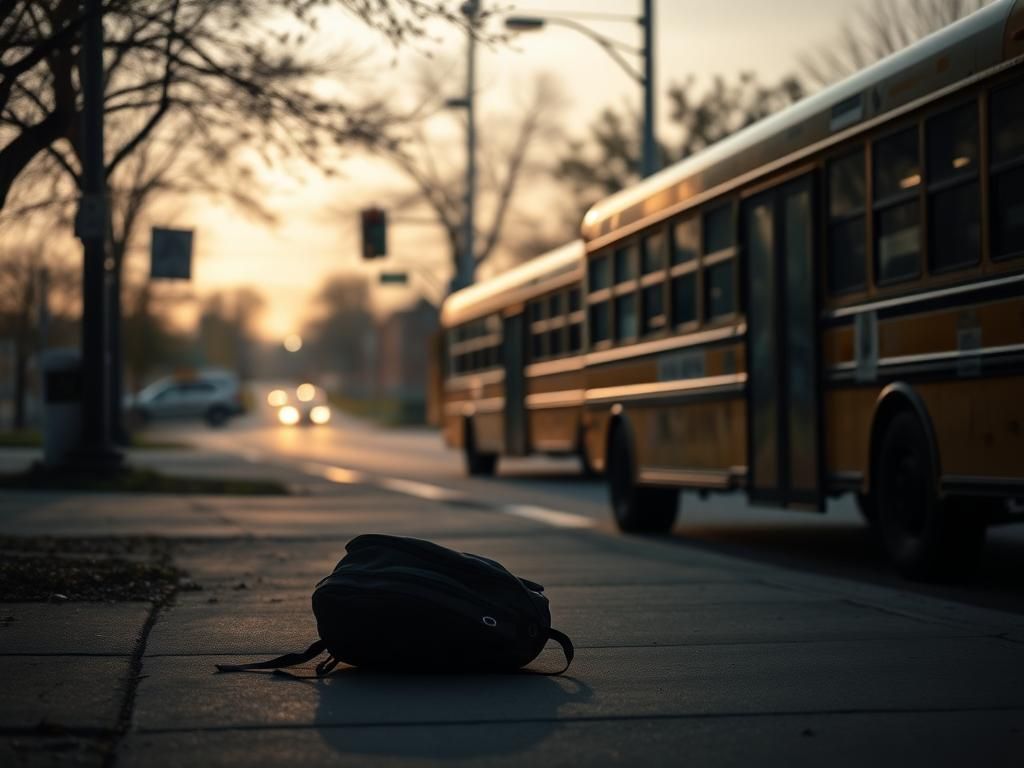 Flick International Empty school bus at a bus stop in Louisville, Kentucky, symbolizing the aftermath of a tragic shooting incident