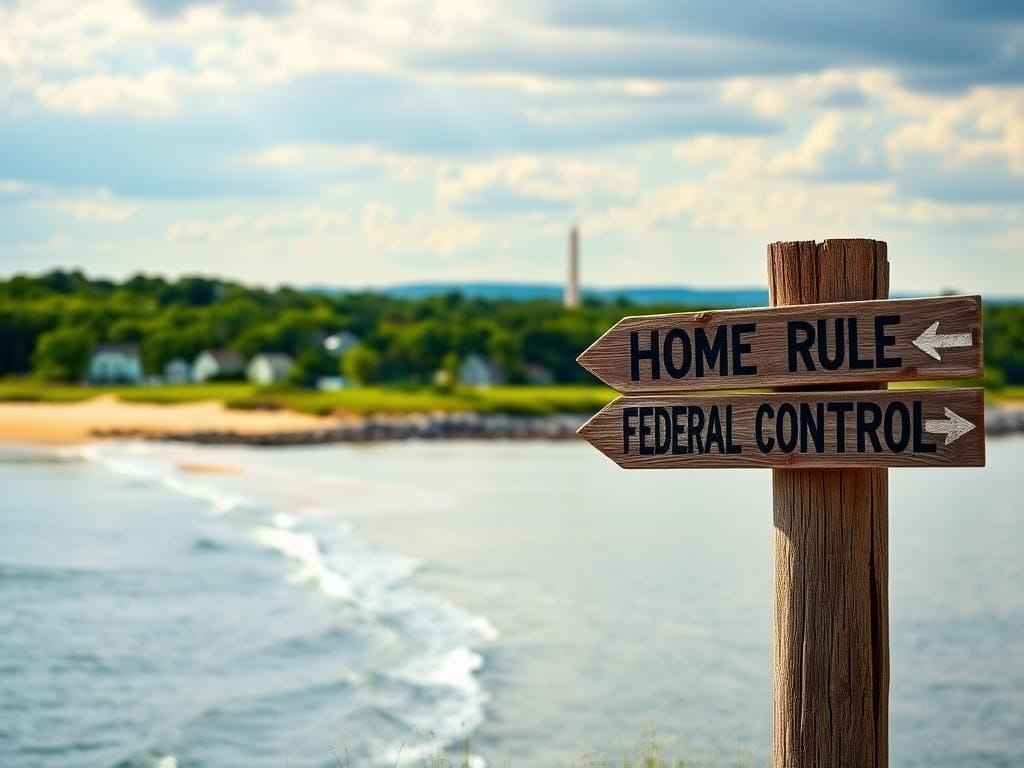Flick International Serene view of Martha's Vineyard with gentle waves and colorful beach houses