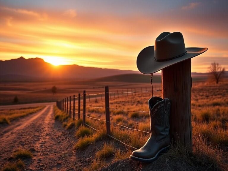 Flick International Rustic Montana landscape symbolizing Brandon Blackstock's cowboy legacy with sunset hues