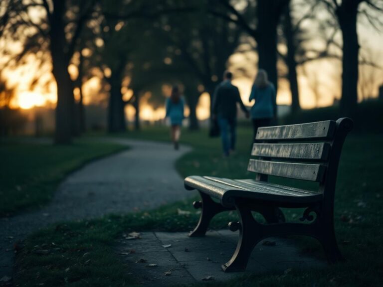 Flick International An empty wooden bench in a tranquil park symbolizing solitude amid change