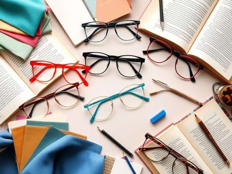 Flick International Stylish flat lay of colorful reading glasses including chunky lucite frames and sleek metal wire designs