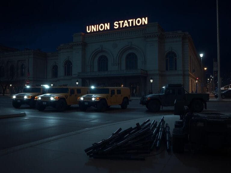 Flick International Humvees and military vehicles stationed outside Union Station, Washington, D.C.