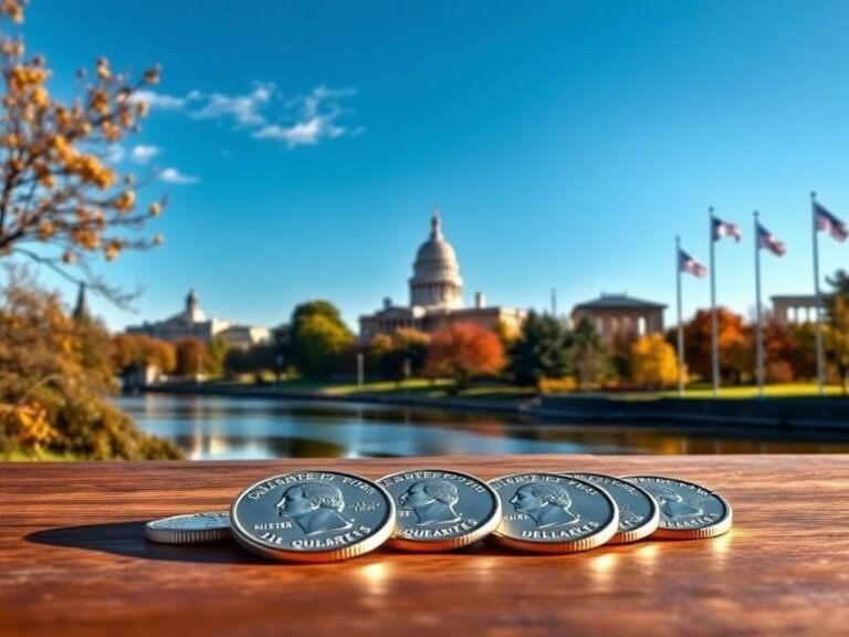 Flick International Serene landscape of Delaware with state quarters reflecting Mike Castle's legacy