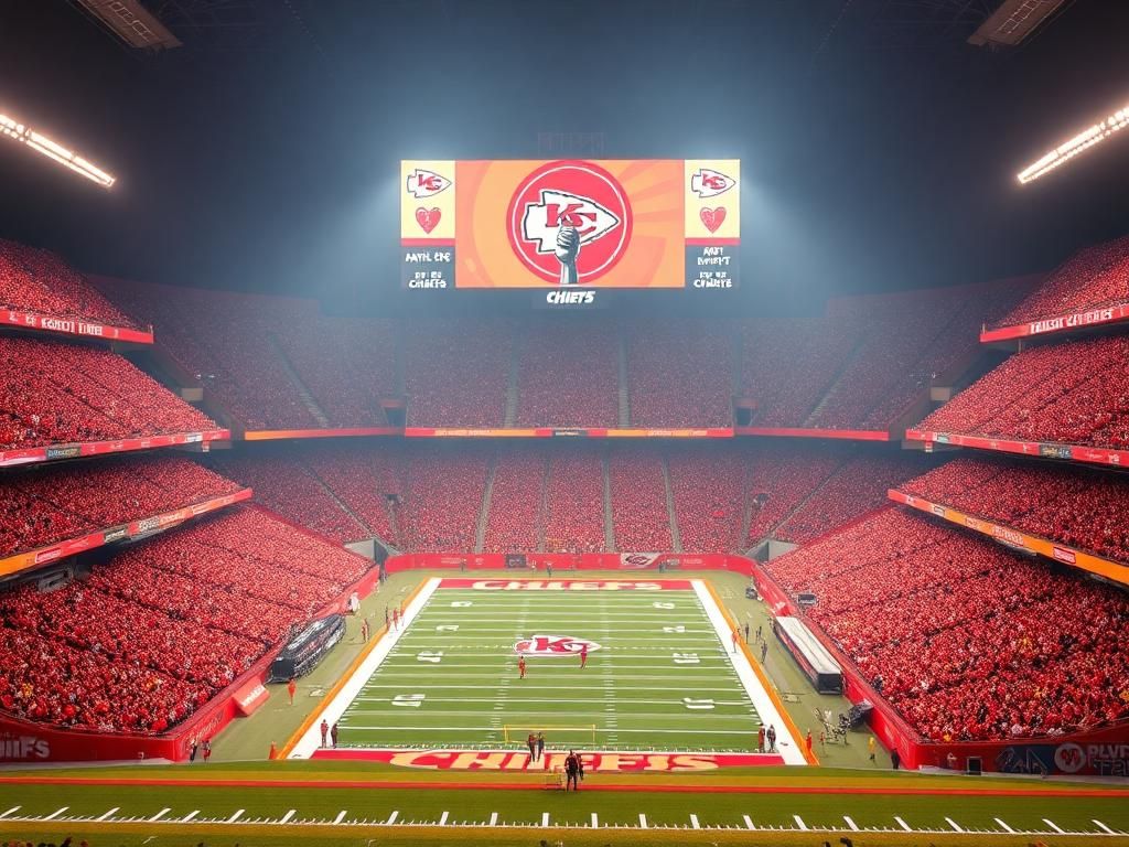 Flick International Vibrant American football stadium with Kansas City Chiefs enthusiasm and Taylor Swift motifs