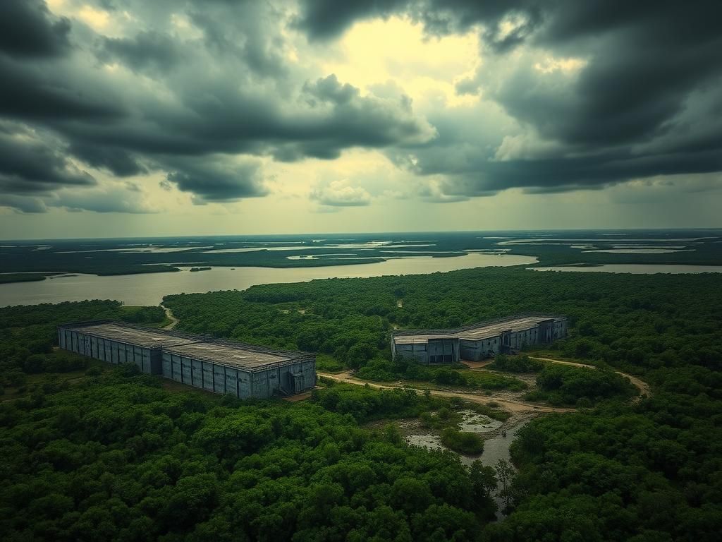 Flick International Aerial view of the Alligator Alcatraz facility in the Florida Everglades