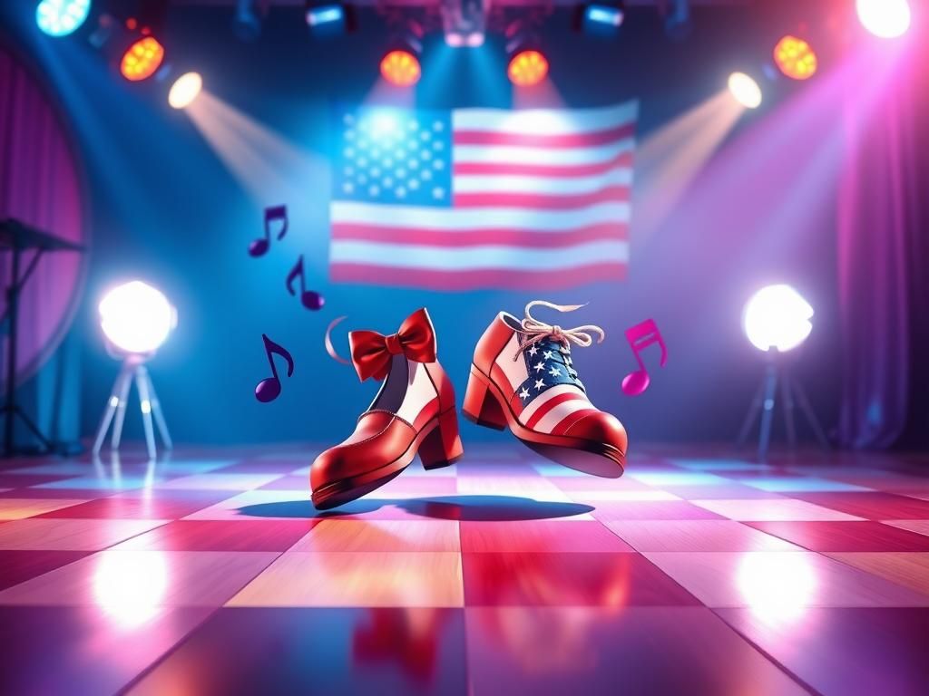 Flick International A playful tribute to a political couple featuring vibrant dance shoes on a colorful dance floor