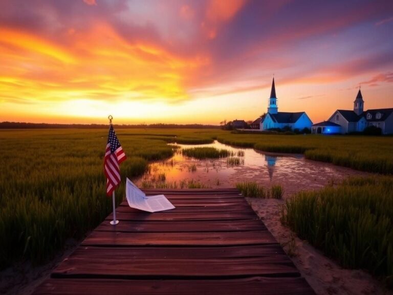 Flick International Scenic view of South Carolina Lowcountry featuring marshlands and historic architecture