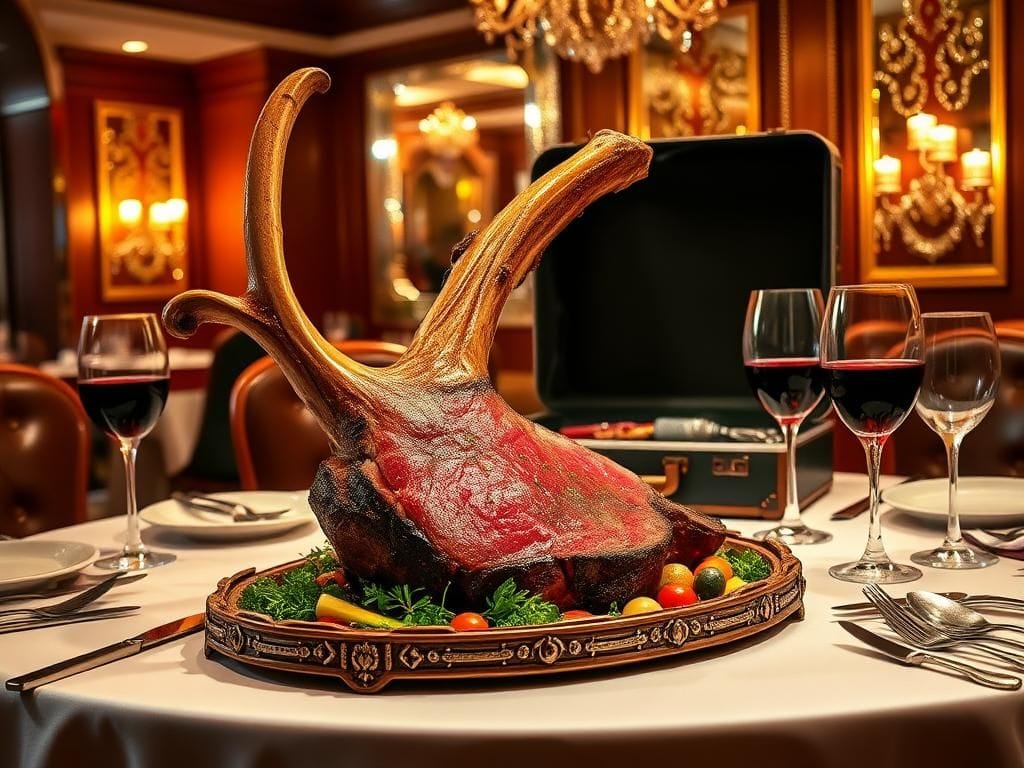 Flick International Lavish tomahawk steak centerpiece on an elegantly set dining table