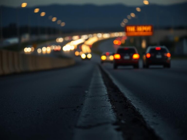 Flick International Busy freeway scene illuminated by vehicle headlights during early morning, depicting chaotic atmosphere after immigration enforcement incident.