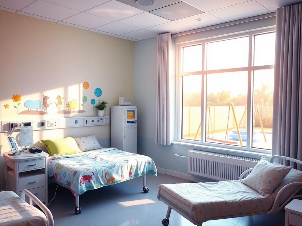 Flick International Pediatric ward with colorful bedding and cheerful wall art